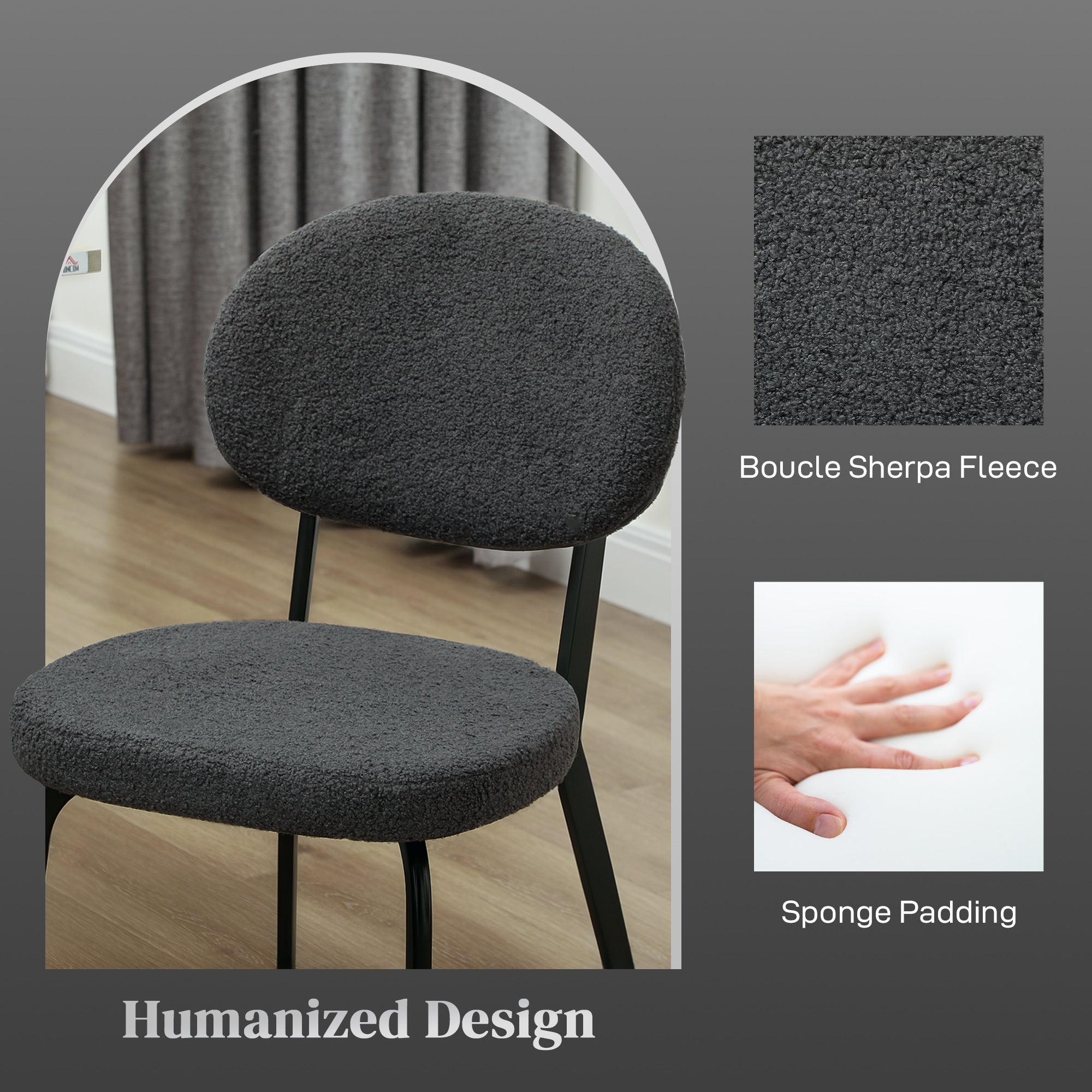 HOMCOM Set of Four Boucle Dining Chairs - Black