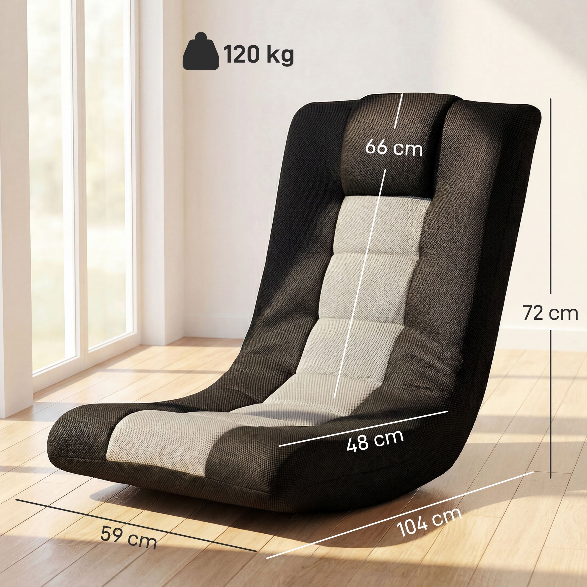 HOMCOM Floor Chair, Folding Floor Sofa with Adjustable Backrest, Wide Seat, Swivel Base, Black