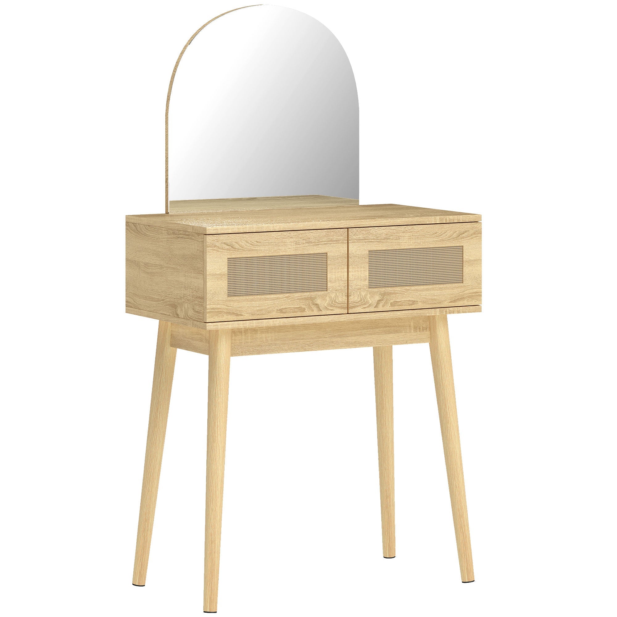 HOMCOM Dressing Table, Compact Vanity Desk with Mirror and 2 Drawers, Natural Wood Finish