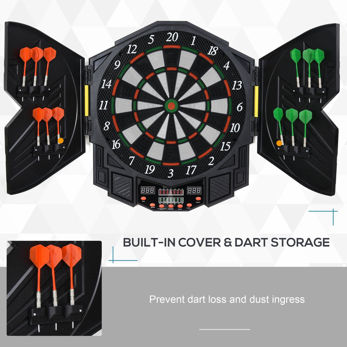 HOMCOM Dart Board Set, Electronic Dartboard with LED Digital Score Display, Soft Tip Darts, 27 Games, Speaker Sound