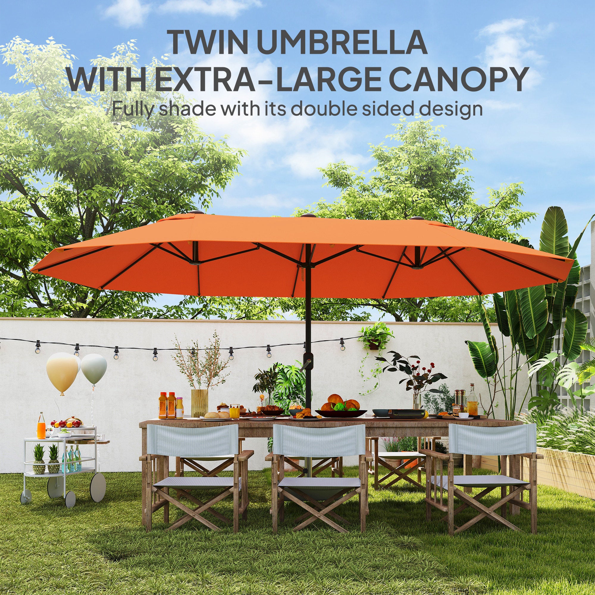 Outsunny 4.6m Double Garden Parasol - Orange