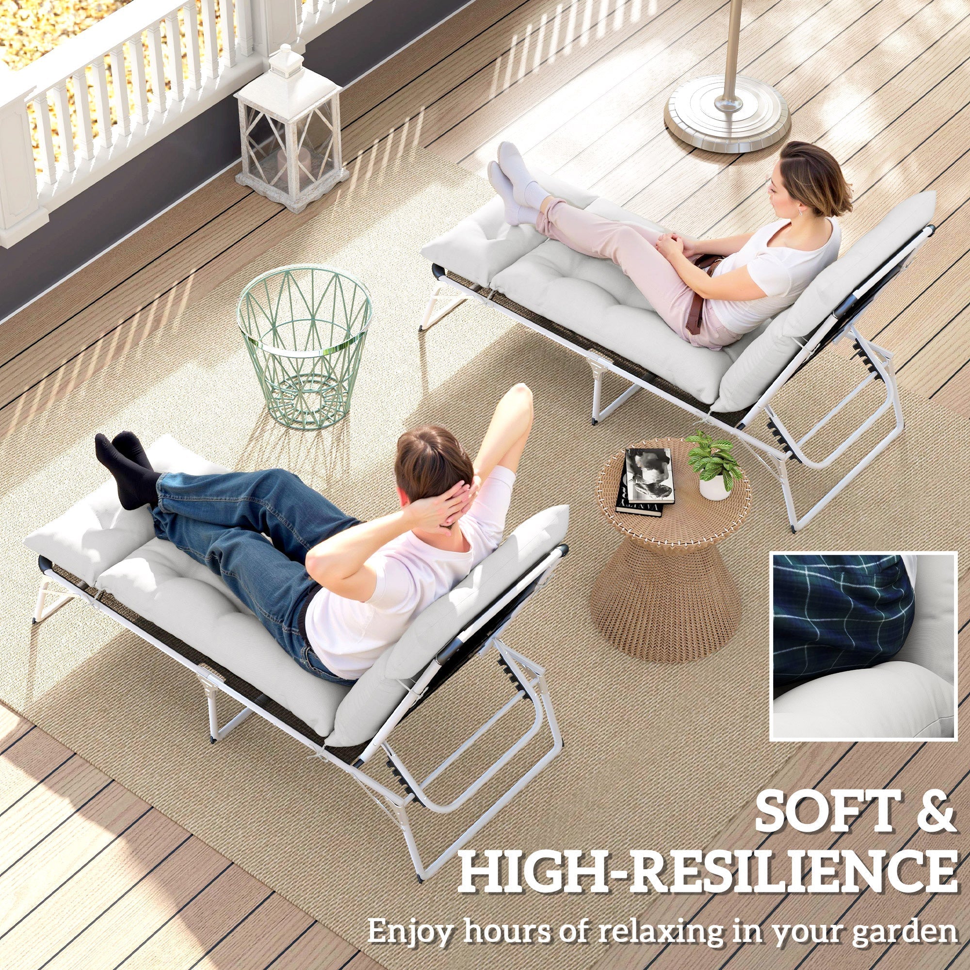 Outsunny Set of Two 190 x 56cm Sun Lounger Cushions - Light Grey