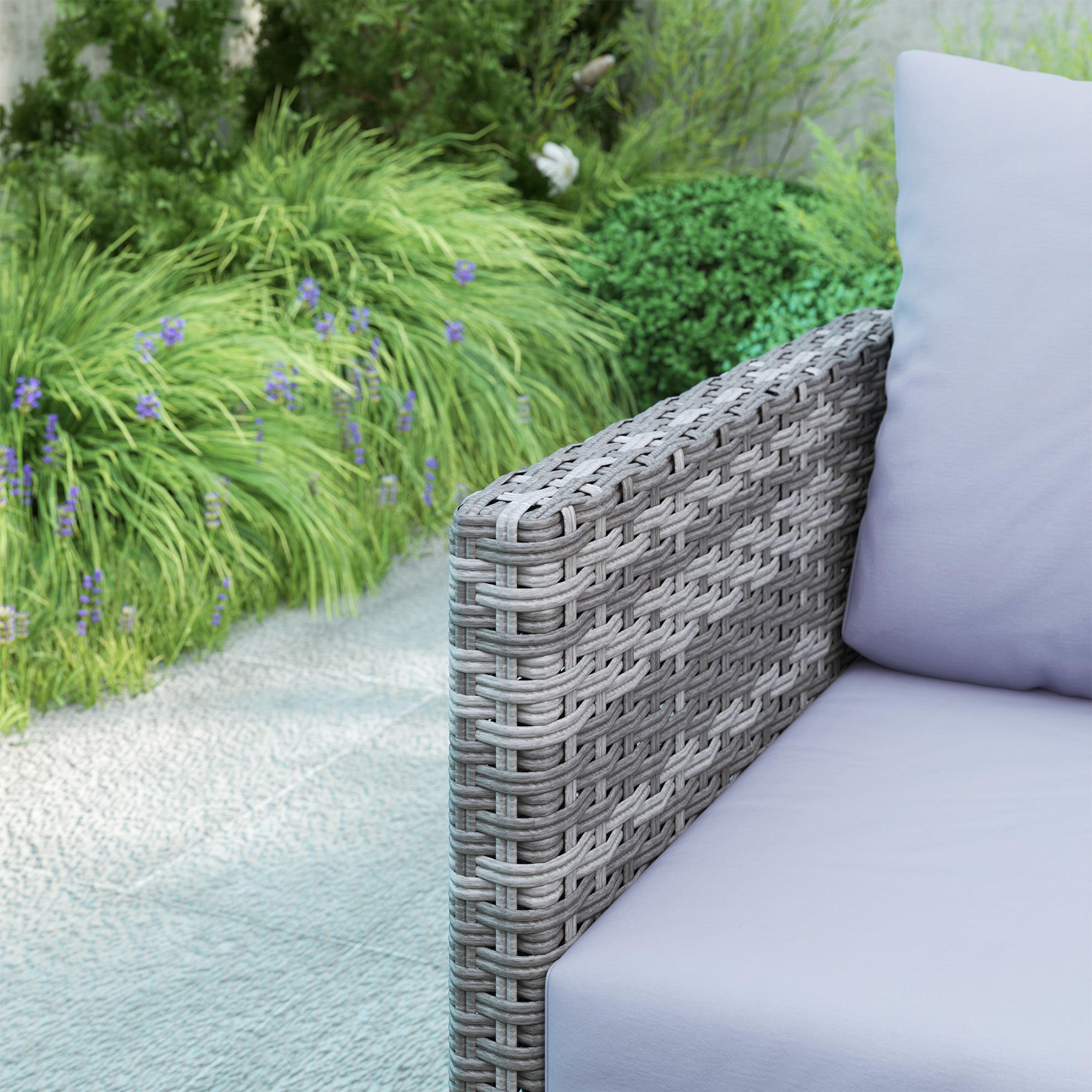 Outsunny 9 Piece Rattan Garden Furniture Set, 8 Seater Garden Corner Sofa with Cushions and Glass Top Table, Sectional Outdoor Furniture Conservatory Set for Patio, Light Grey