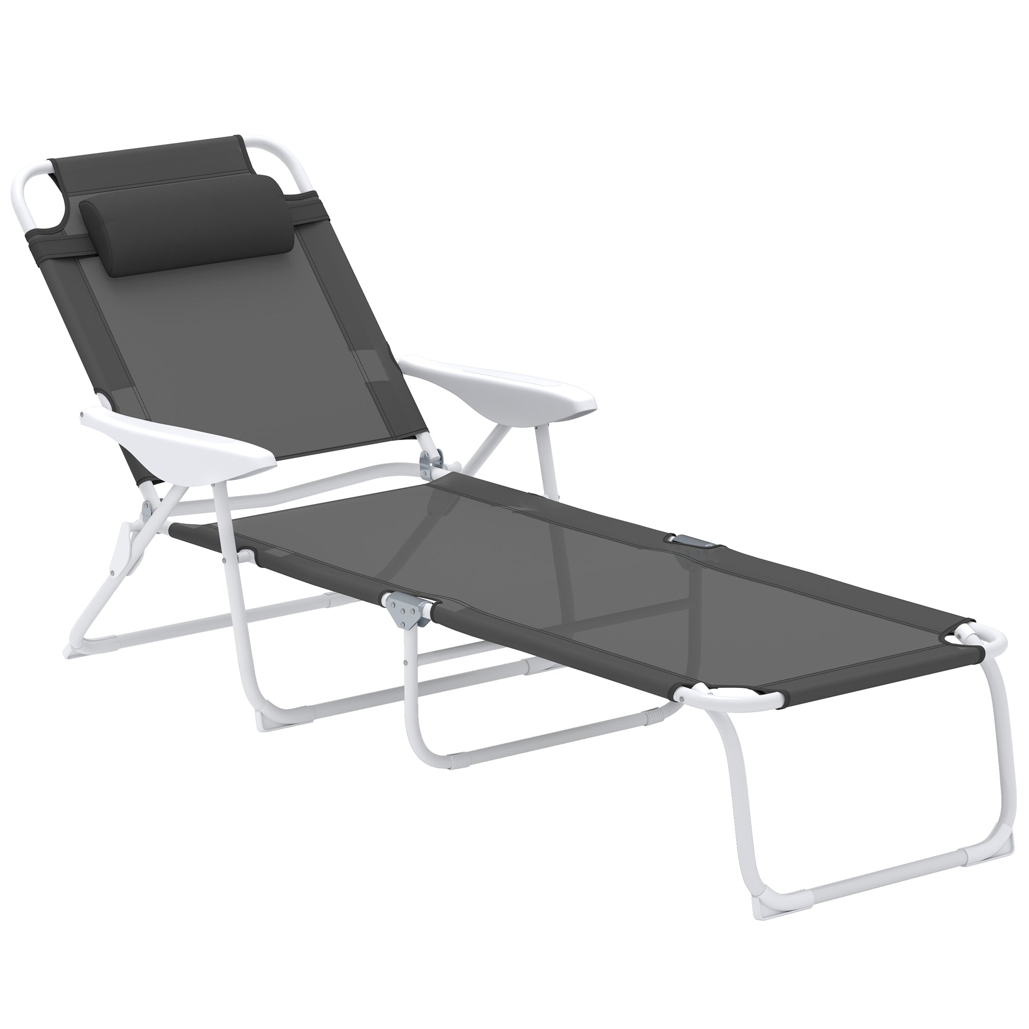 Outsunny Foldable Lounge Chair with 4-Level Adjustable Backrest & Headrest - Charcoal Grey
