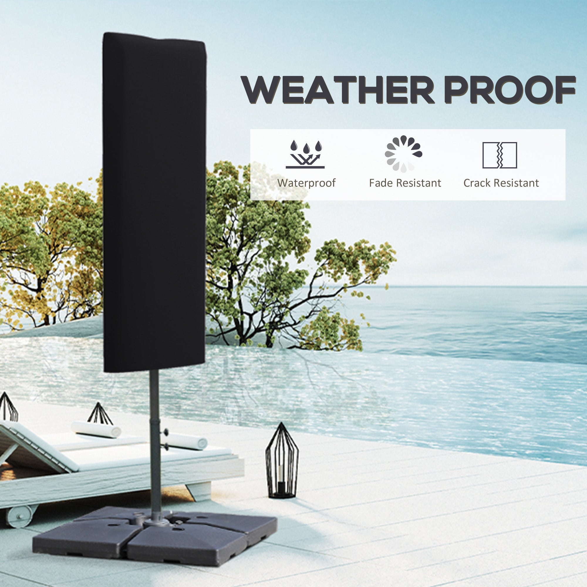 Outsunny Garden Parasol Cover, Outdoor Patio Umbrella Protector Weatherproof Garden Patio with Rod, Zipper for 2-4m Parasol, Î¦60 x 160cm, Black