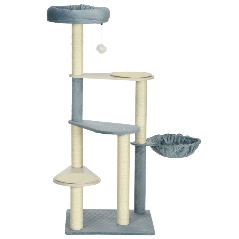 PawHut 118.5cm Cat Tree Tower with Scratching Posts, Mats, Hammock, Bed, Toy Ball