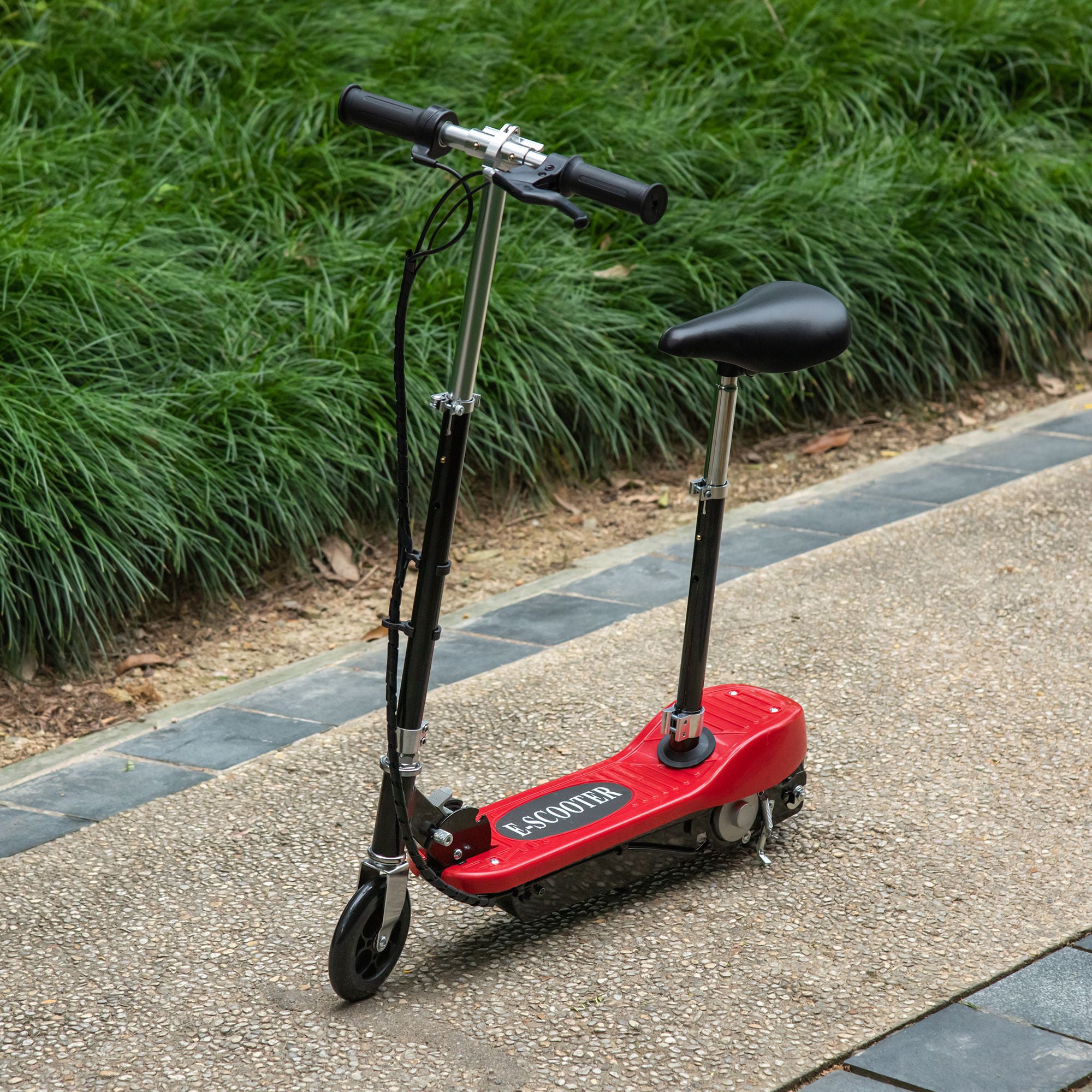 HOMCOM Powered E-Scooter Ride-On, with Brakes, Adjustable Seat, Adjustable Handlebars, Red
