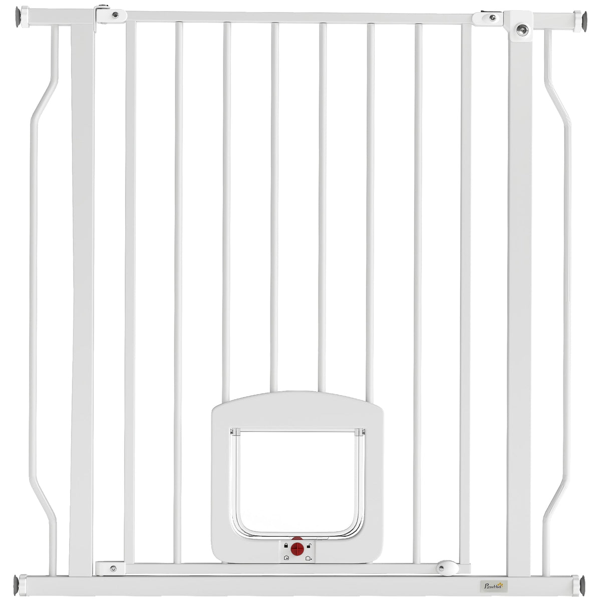 PawHut Adjustable Pet Gate with Cat Door, Pressure Fit Barrier for Doorway and Hallway, 75-85 cm, White