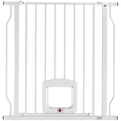 PawHut Adjustable Pet Gate with Cat Door, Pressure Fit Barrier for Doorway and Hallway, 75-85 cm, White