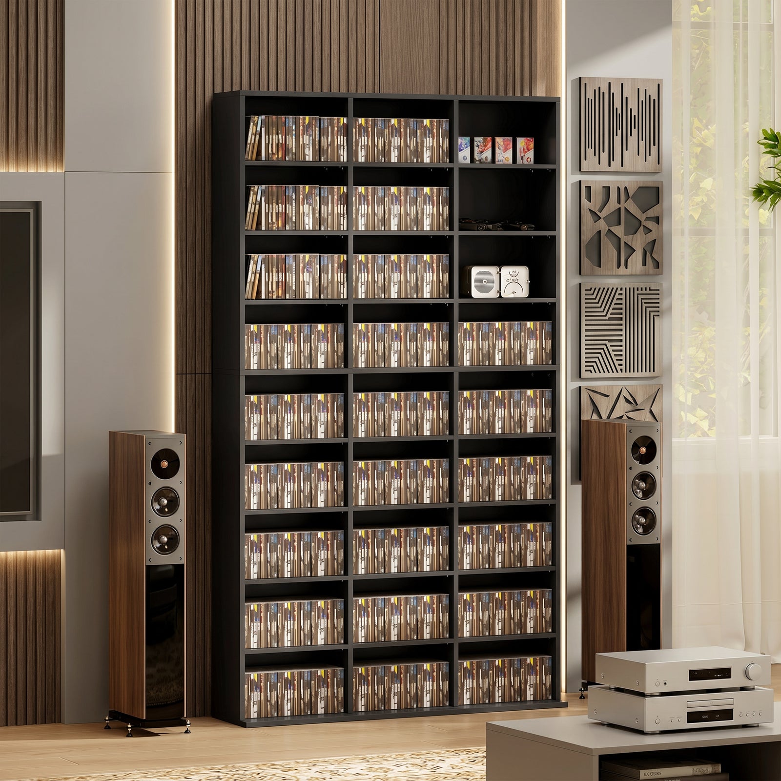 HOMCOM 835 CD/500 DVD Storage Unit, Blu-ray Media Storage Shelf with 27 Compartments and 21 Adjustable Shelves, Black