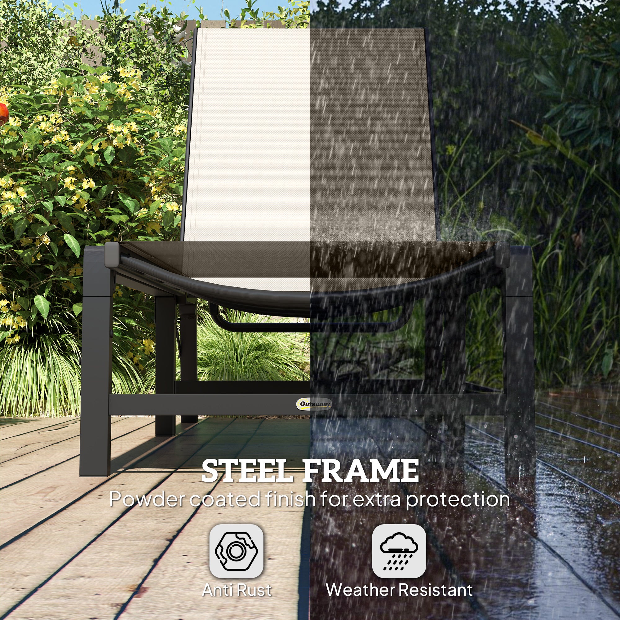 Outsunny Folding Sun Lounger, 5-Position Adjustable Reclining Garden Lounger, Garden Chaise Lounge Sunbed Recliner Chair with Steel Frame for Beach, Porch, Patio, Camping, Khaki