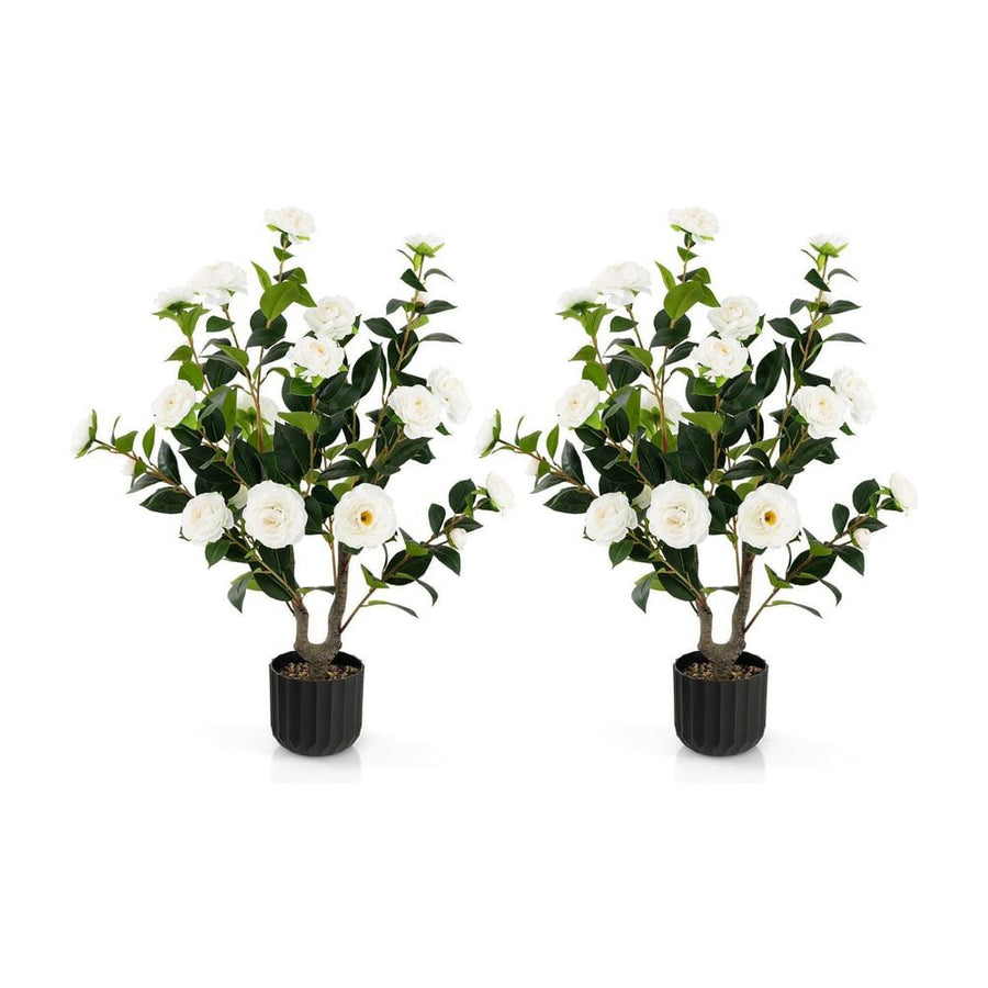 2 Pieces 95cm Artificial Camellia Tree standing side by side against a plain white background
