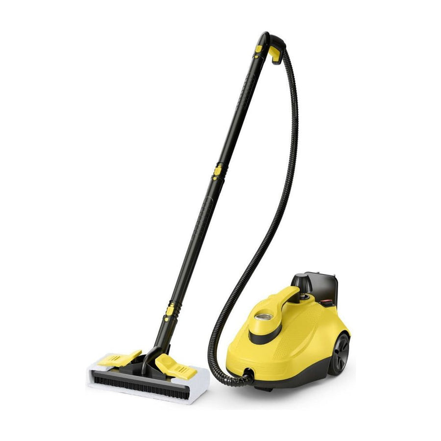 1.8L Steam Cleaner 2000W with 15 Piece Accessory Set in yellow and black with hose and floor head attachment
