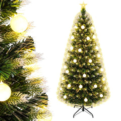 1.8m Artificial Fiber Optic Christmas Tree with Branch Tips and Warm White LED Lights Star Tree Topper
