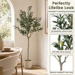 1 Piece 150 cm Artificial Olive Tree with 24 Olive Fruits and 576 Silk Leaves