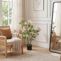 1 Piece 90 CM Artificial Impatiens Blossom Tree Faux Pink Floral Plant in Cement-filled Pot-Pink
