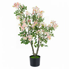 1 Piece 90 CM Artificial Impatiens Blossom Tree Faux Pink Floral Plant in Cement-filled Pot-Pink