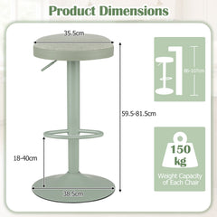 1 Piece Kitchen Bar Stool with Height Adjustment and D-Shaped Footrest-Green