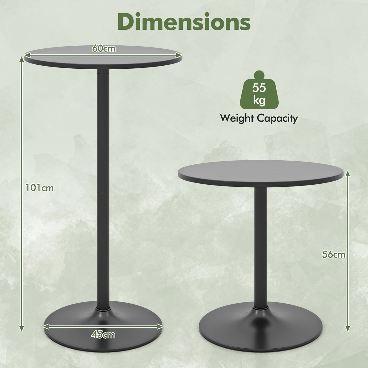 1 Piece Round Bar Table with Adjustable Height and Metal Base-Black