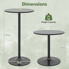 1 Piece Round Bar Table with Adjustable Height and Metal Base-Black