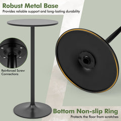 1 Piece Round Bar Table with Adjustable Height and Metal Base-Black