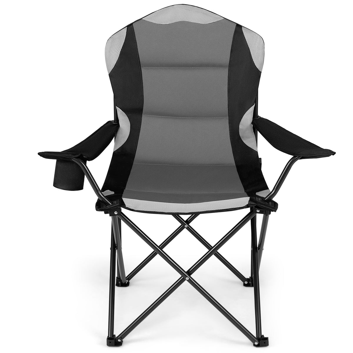 1 Pieces Folding Camping Chairs for Adults with Cup Holders-Black