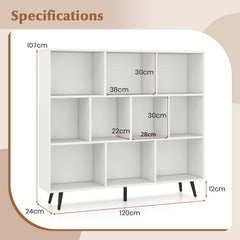 10-Cube Bookcase 120 CM Mid Century Modern Storage Organizer-White