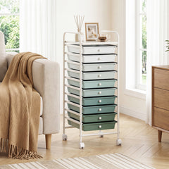 10 Drawers Mobile Storage Trolley with 4 Wheels for Beauty-Green