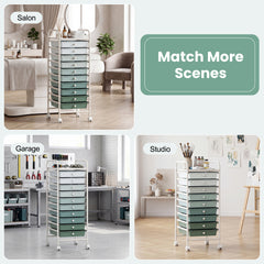 10 Drawers Mobile Storage Trolley with 4 Wheels for Beauty-Green