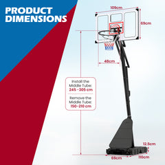 10 Levels Adjustable Basketball Goal System with Shatterproof Backboard Rebounder and Fillable Base