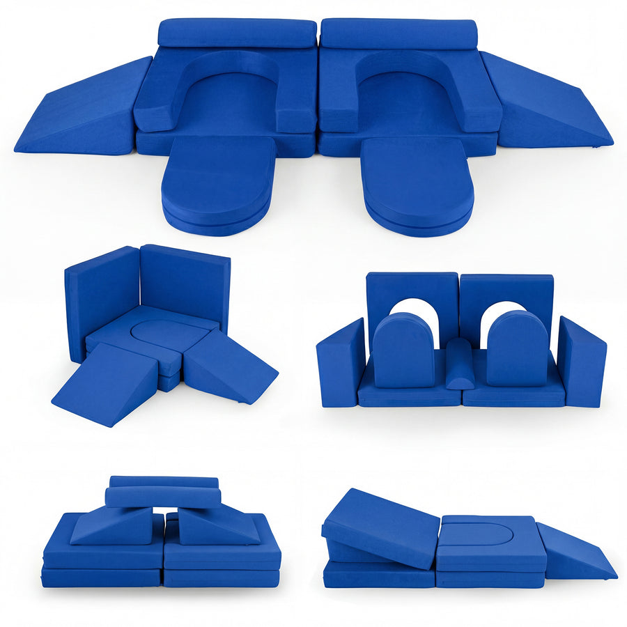 10 PCS Modular Kids Play Couch Toddler Climb and Crawl Foam Playset-Navy