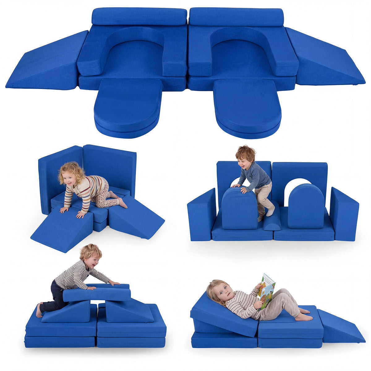 10 PCS Modular Kids Play Couch Toddler Climb and Crawl Foam Playset-Navy