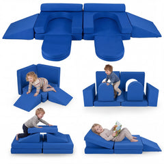 10 PCS Modular Kids Play Couch Toddler Climb and Crawl Foam Playset-Navy