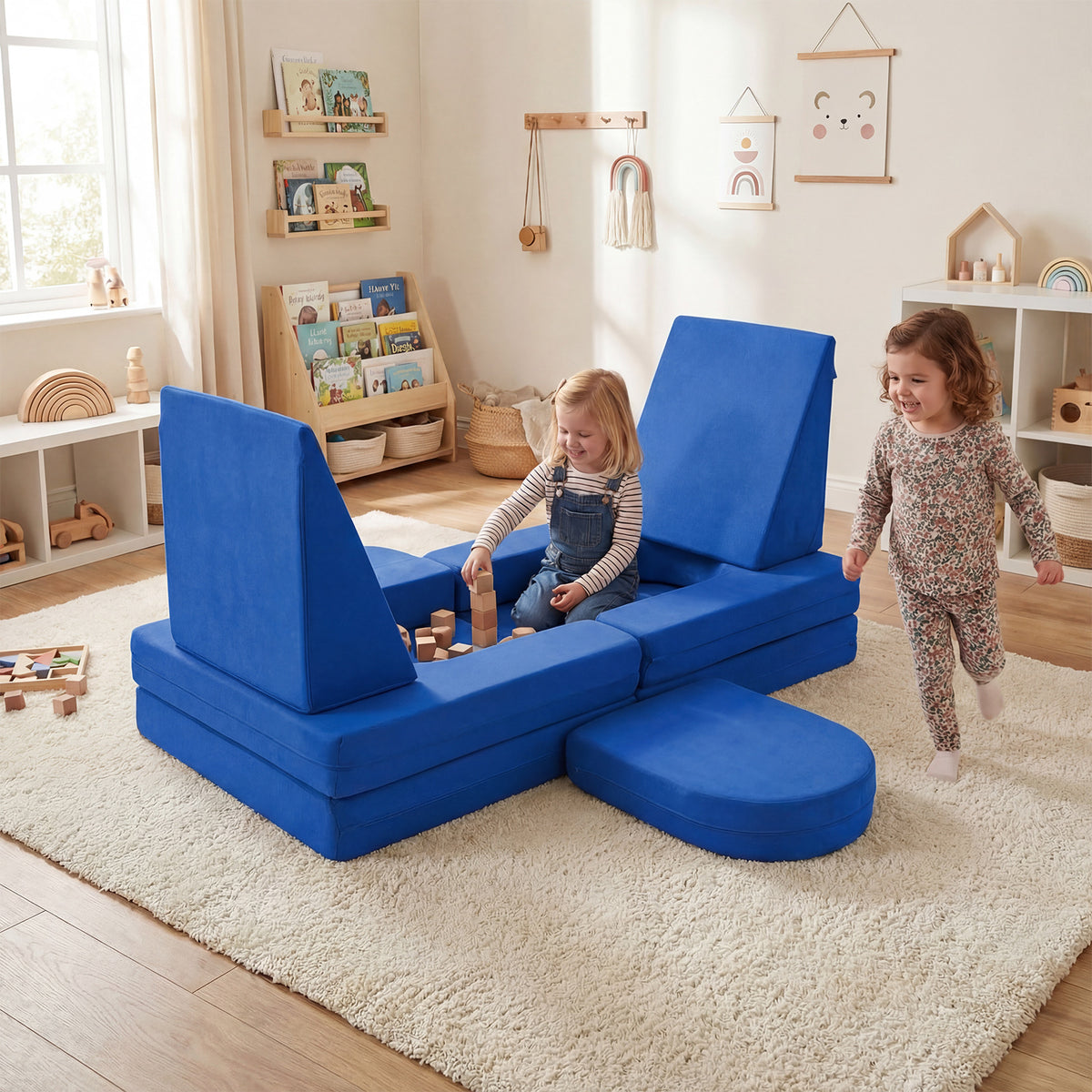 10 PCS Modular Kids Play Couch Toddler Climb and Crawl Foam Playset-Navy