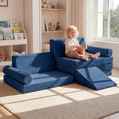 10-Piece Kids Climb and Crawl Foam Playset with Soft Crystal Velvet-Blue