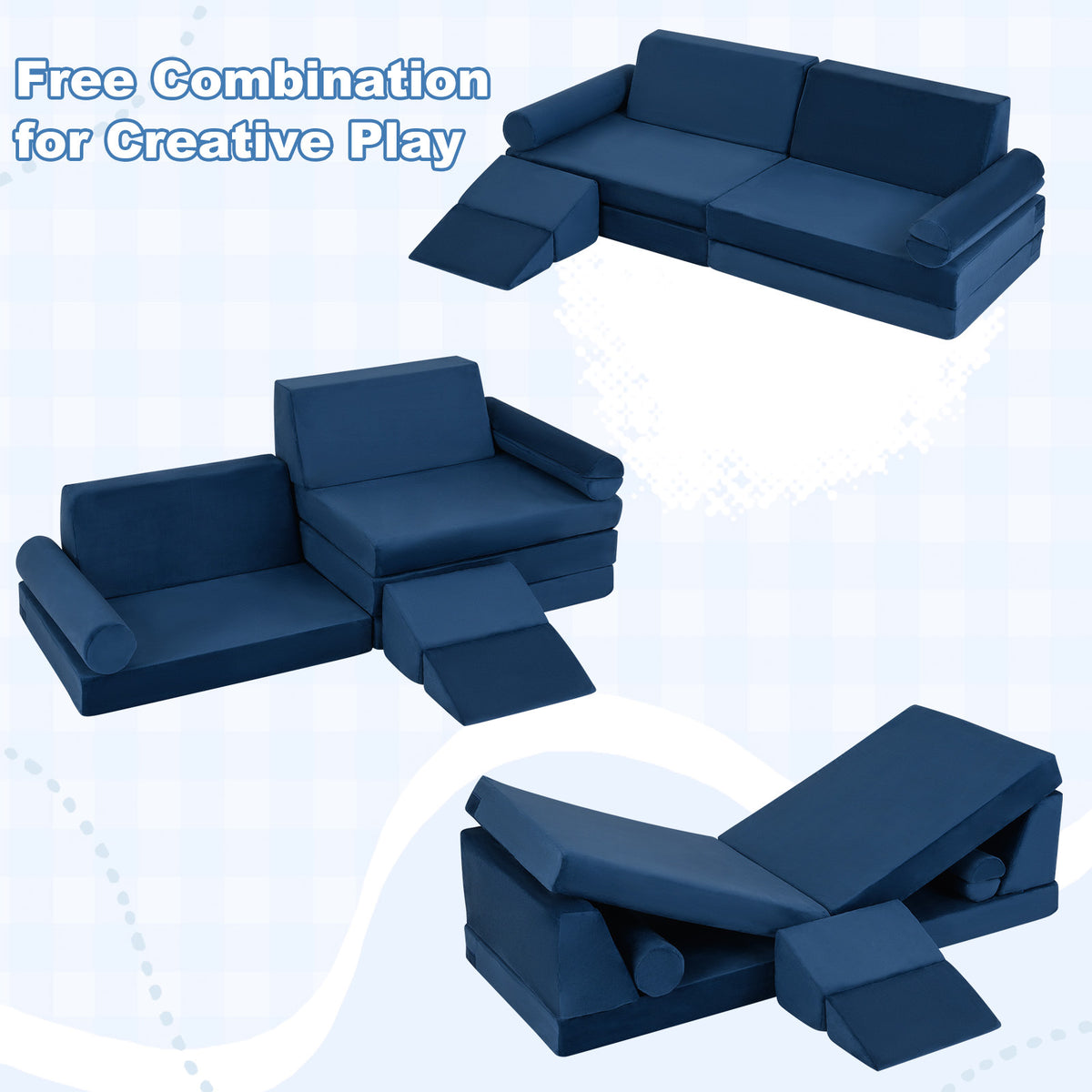 10-Piece Kids Climb and Crawl Foam Playset with Soft Crystal Velvet-Blue