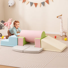 10 Pieces Foam Climbing Blocks Set with PU Leather Surface for 1-3 Years Old-Grey
