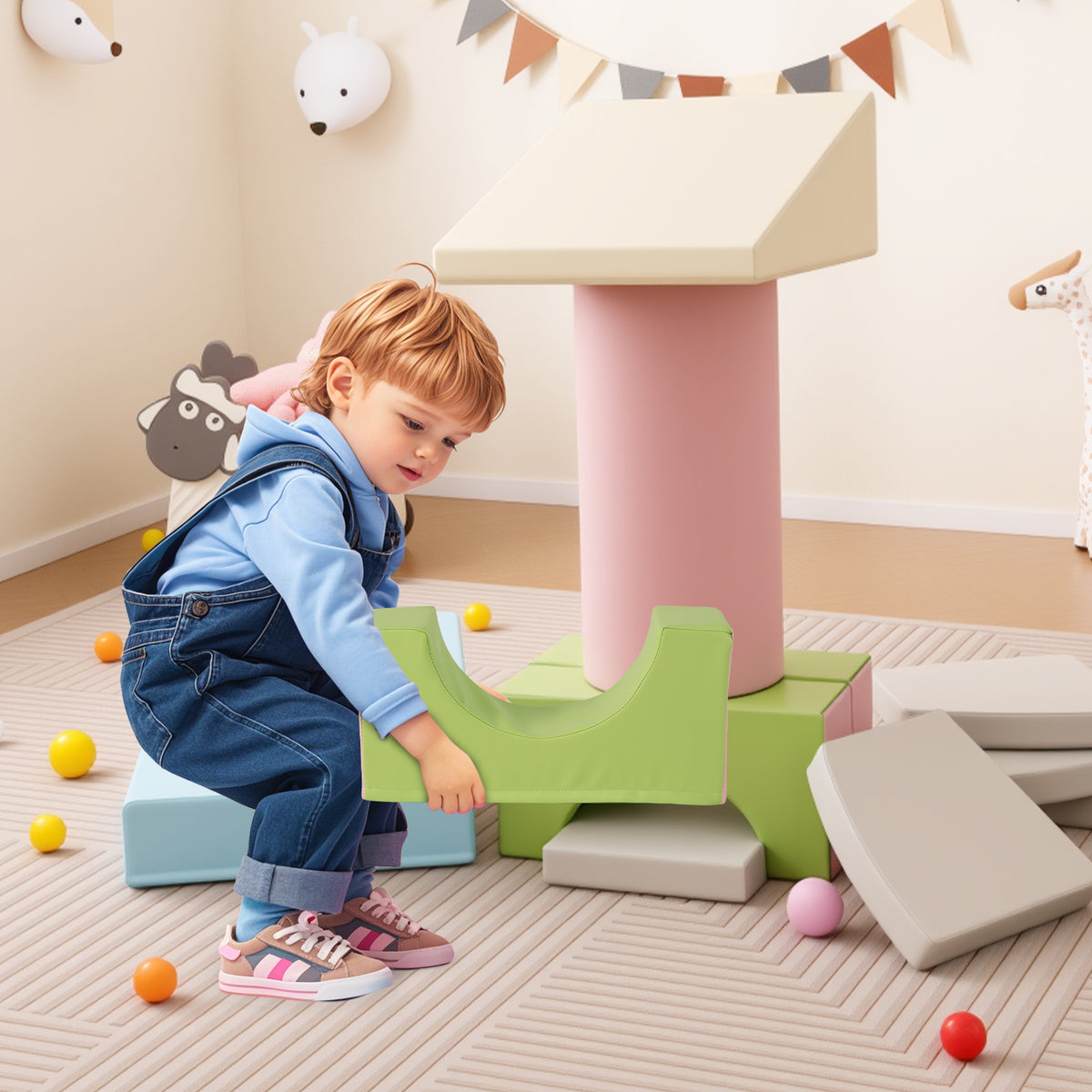 10 Pieces Foam Climbing Blocks Set with PU Leather Surface for 1-3 Years Old-Grey