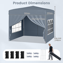 10 X 10 FT Pop up Canopy Tent Outdoor Patio Commercial Sunshade Shelter with 4 Sidewalls-Grey