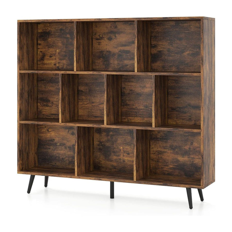 10-Cube Bookcase 120 CM Mid Century Modern Storage Organizer showing the empty wooden frame