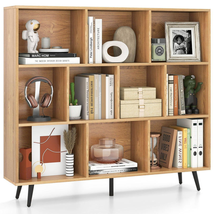 10-Cube Bookcase 120 CM Mid Century Modern Storage Organizer filled with books and home accessories