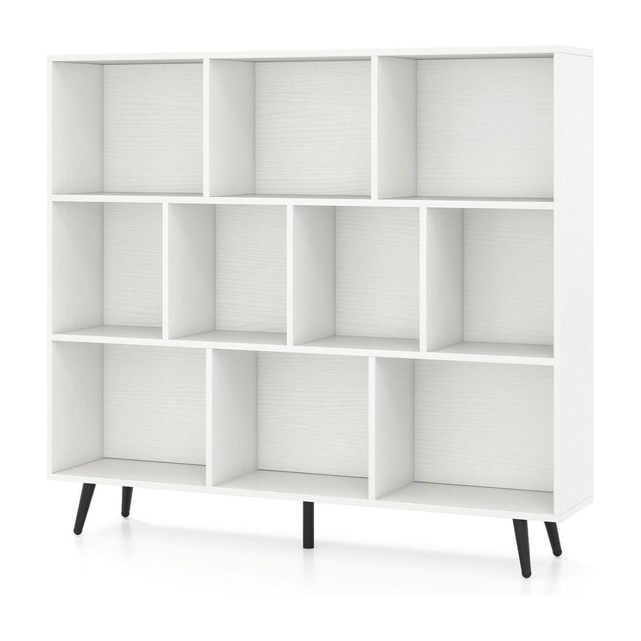 10-Cube Bookcase 120 CM Mid Century Modern Storage Organizer in white with 10 cubby holes and angled legs