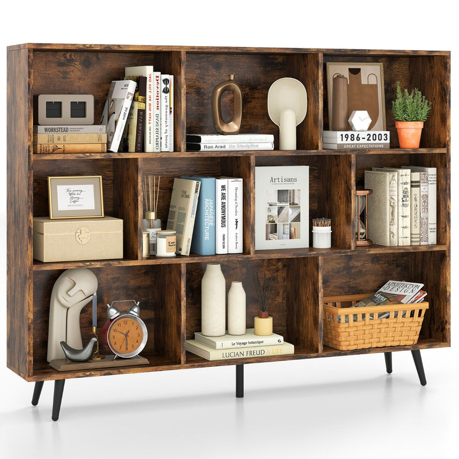 10-Cube Bookcase 140 CM Storage Organizer with tapered metal legs in a coffee finish