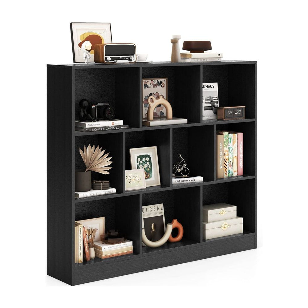 10-Cube Bookshelf Freestanding Storage Organizer with 2 Anti-Tipping Kits in Black