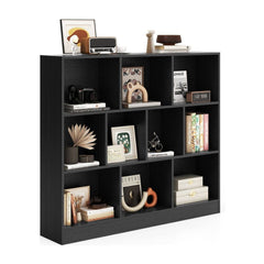 10-Cube Bookshelf Freestanding Storage Organizer with 2 Anti-Tipping Kits in Black