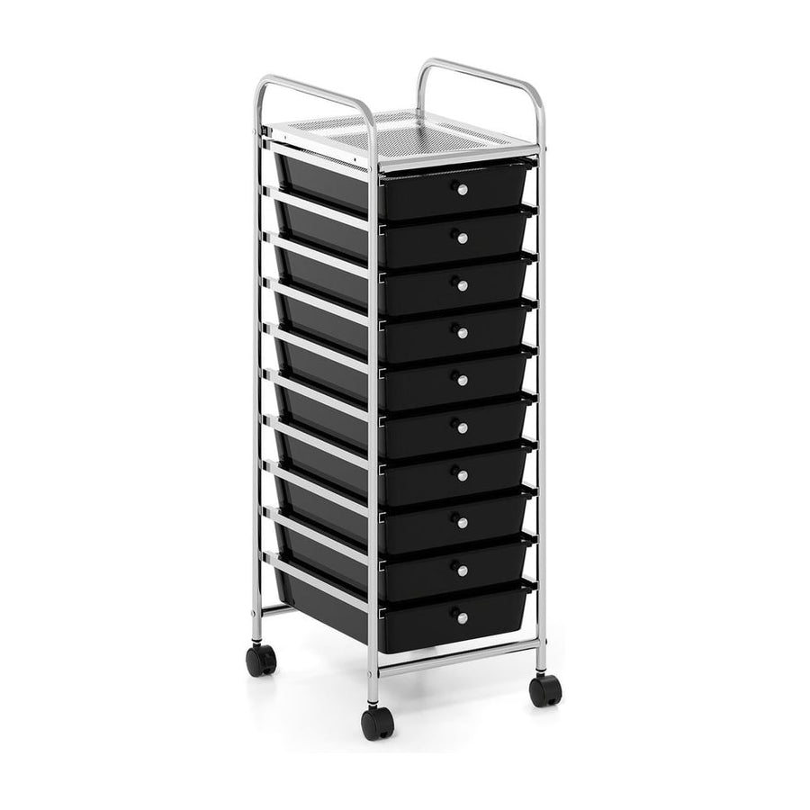 10-Drawer Rolling Storage Cart with Lockable Wheels and Removable Drawers-Black