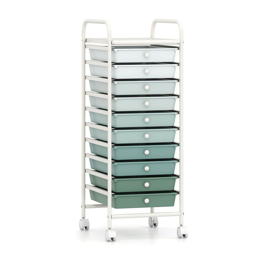10 Drawers Mobile Storage Trolley with 4 Wheels for Beauty-Green