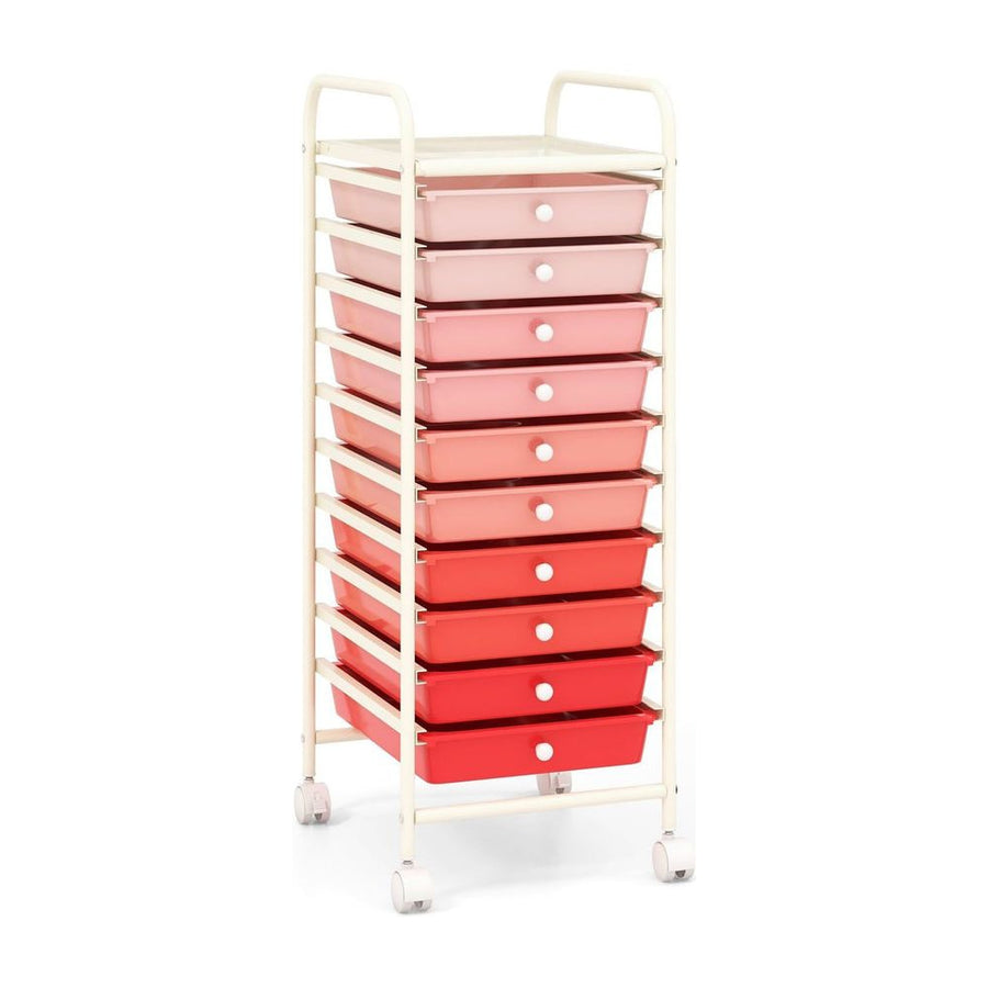 10 Drawers Mobile Storage Trolley with 4 Wheels for Beauty-Pink