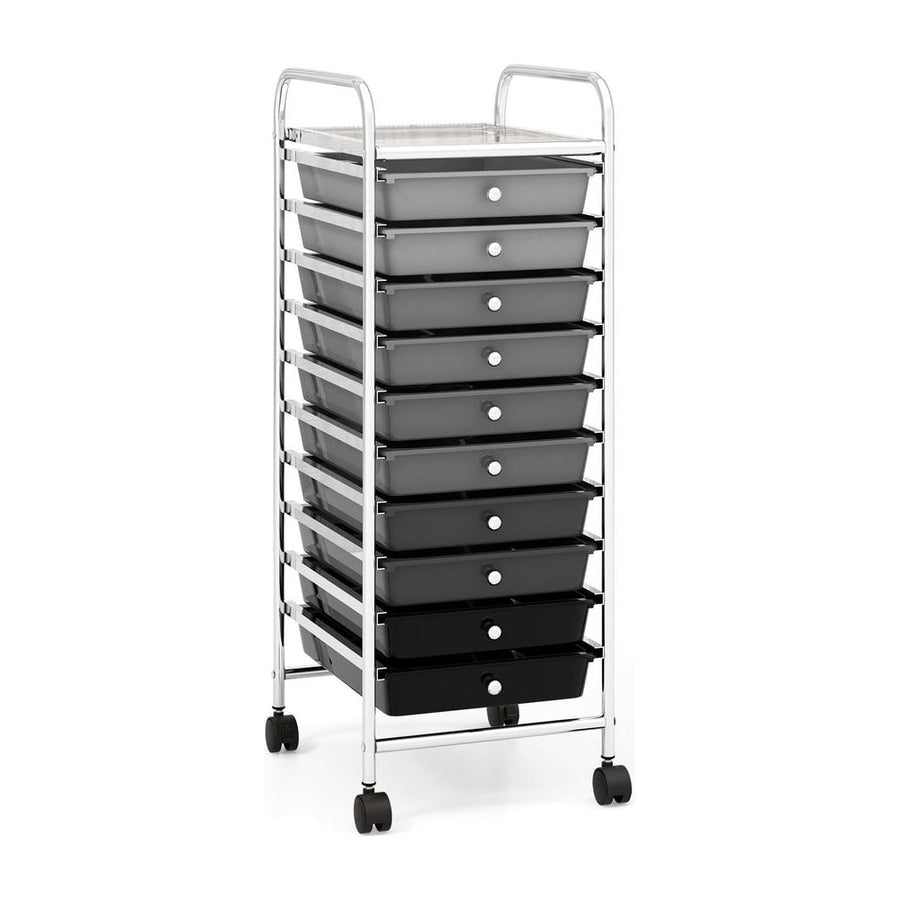 10 Drawers Mobile Storage Trolley with 4 Wheels for Beauty-Silver Grey