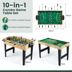 10-in-1 Combo Game Table Set with Foosball and Air Hockey-Natural